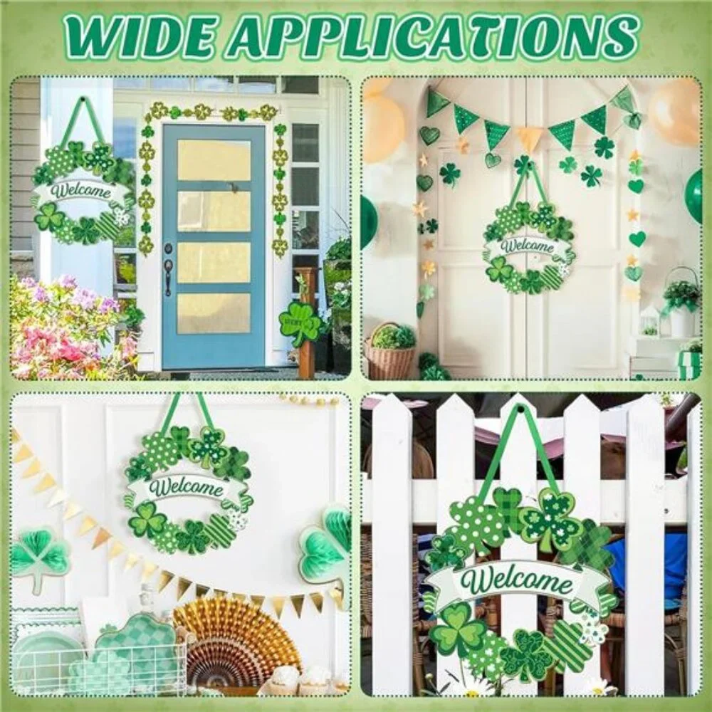 Wooden St. Patrick's Day Decoration Shamrock Door Wreath for Front Door Sign